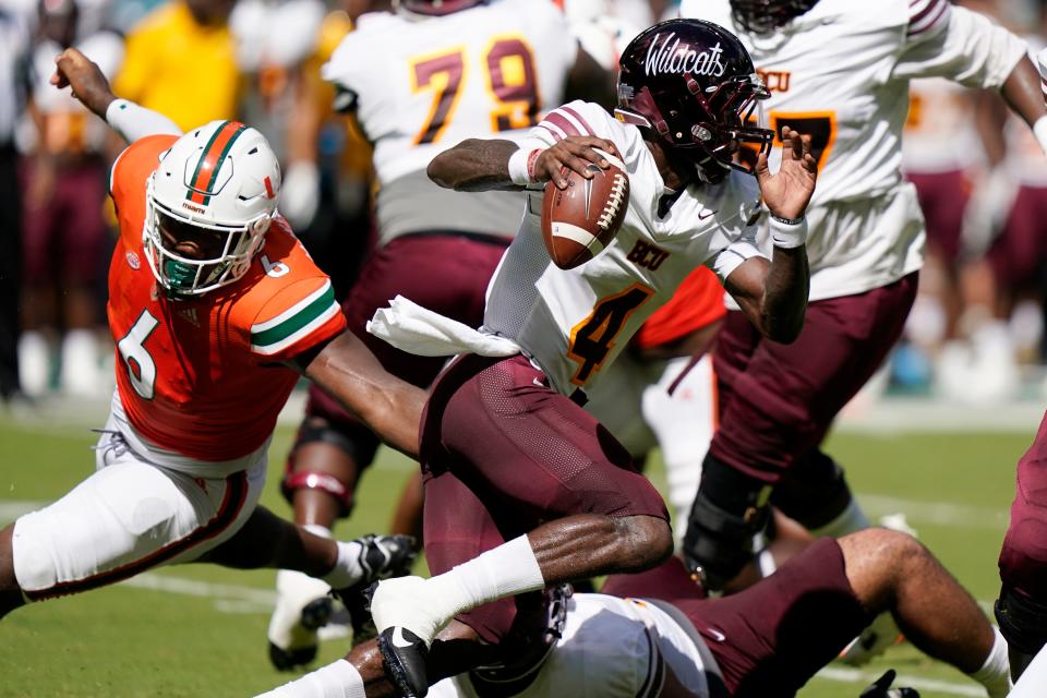 Bethune-Cookman quarterback Jalon Jones struggled with two interceptions in the first quarter against South Carolina State but flashed some positives in the second half. He played the most of the Wildcats' three signal-callers.