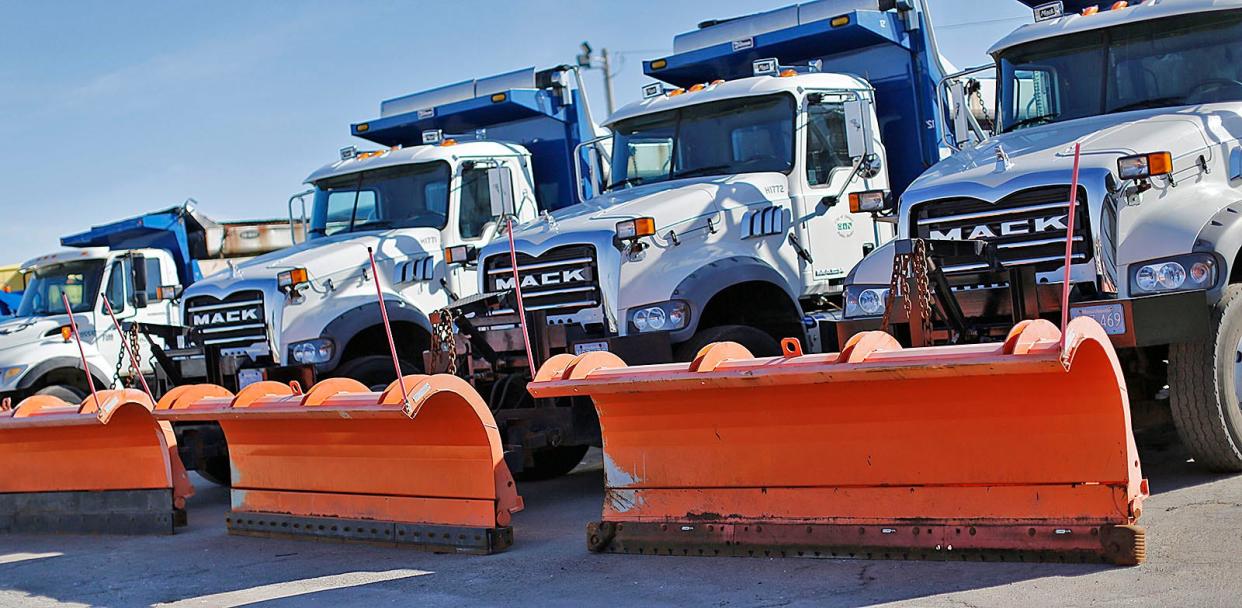 Quincy  snowplows are ready to go to work at the public works yard on Sea Street on Thursday, Jan. 27, 2022.