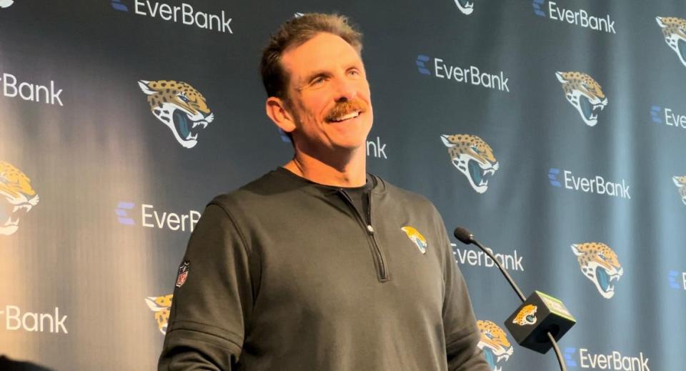 Jacksonville Jaguars DC Ryan Nielsen meets with the media during his introductory press conference on Feb. 15, 2024