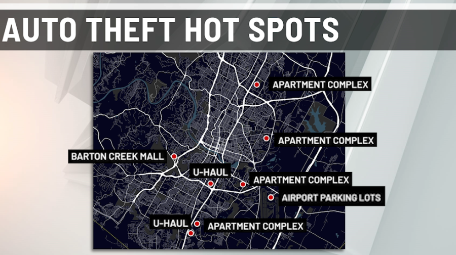 Map with auto theft locations