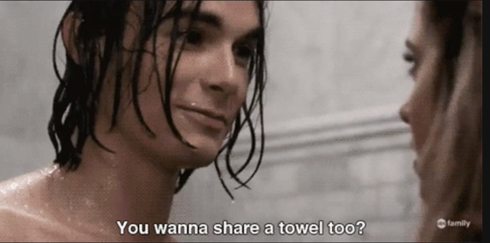 a person saying, "you wanna share a towel too"