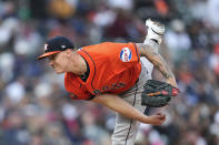 Houston Astros pitcher Hunter Brown (58) throws against the Detroit Tigers in the fifth inning of a baseball game, Saturday, May 11, 2024, in Detroit. (AP Photo/Paul Sancya)