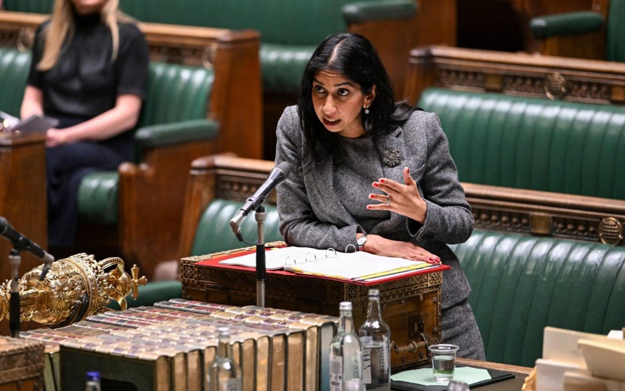 Suella Braverman gives her reaction in the Commons on Tuesday to Baroness Casey's withering review into the Met Police - Andy Bailey/AFP