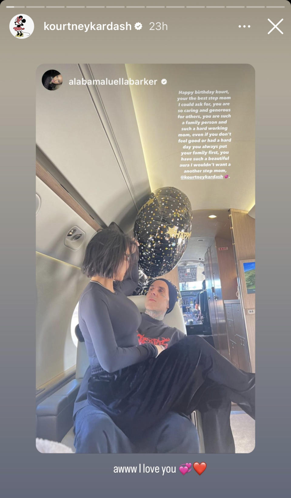 Travis Barker's 17-year-old daughter wrote a sweet birthday message for Kourtney Kardashian.  (Instagram Story/Kourtney Kardashian)