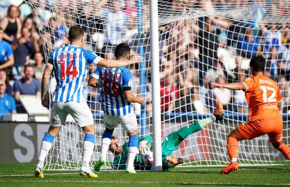 Huddersfield’s Yuta Nakayama was denied an equaliser when goal-line technology failed to detect his effort against Blackpool had crossed the line (PA) (PA Wire)