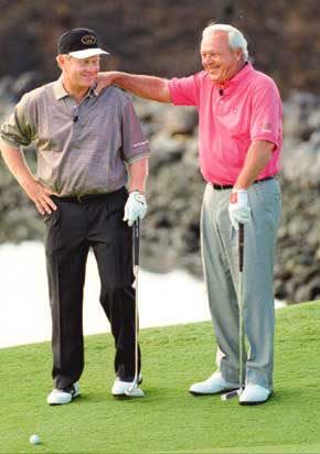 Jack Nicklaus (left) and Arnold Palmer share a laugh during the Senior Skins Gamein Hawaii in January. Nicklaus ended a streak of playing in 154 straight majors when he withdrew from the British Open last week. AP Photo