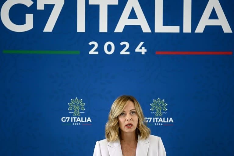 La primera ministra italiana, Giorgia Meloni, da una rueda de prensa en la última jornada de la cumbre del G7, el 15 de junio de 2024 en Bari, al sur de Italia (Filippo Monteforte)