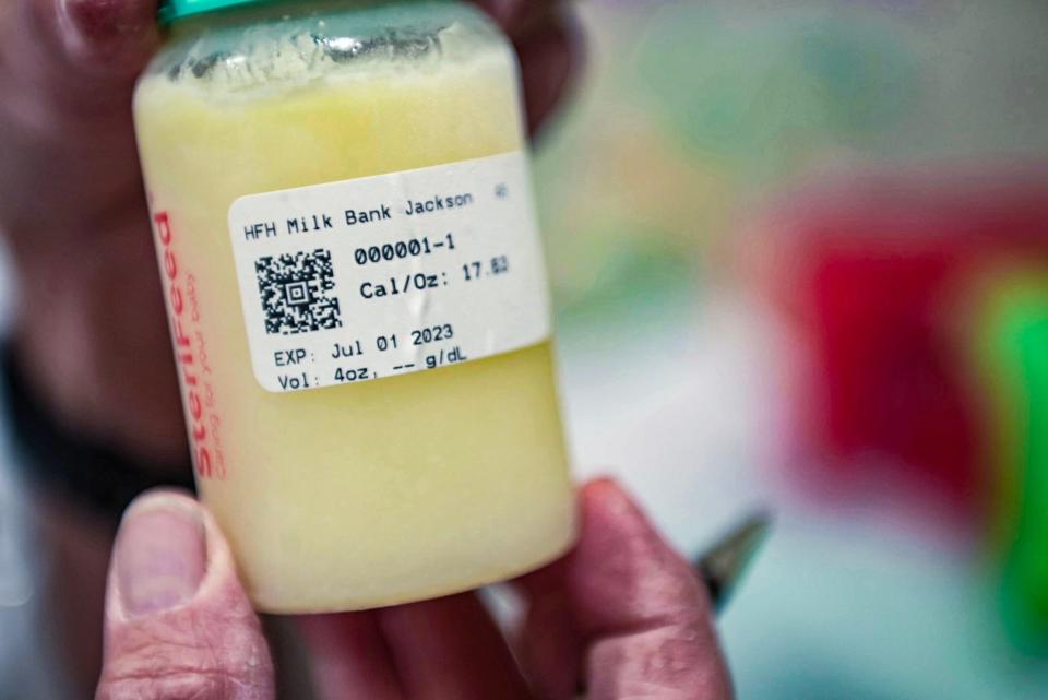 A bottle of safe, frozen human donor milk pasteurized by Henry Ford Milk Bank-Jackson. Henry Ford Milk Bank-Jackson staff delivered their first batch of safe, pasteurized human donor breast milk to Henry Ford Jackson Hospital, after successfully completing the Human Milk Banking Association of North America accreditation process (HMBANA).