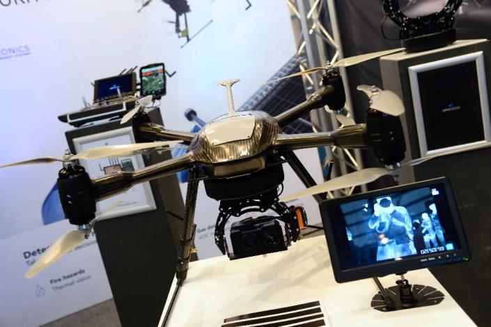 Recent years have seen the increased adoption of surveillance and security drones, including this one photographed November 17, 2015 at the MILIPOL exhibition of internal state security technologies in the Paris suburbs (AFP Photo/Bertrand Guay)