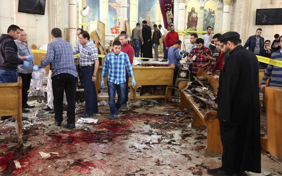 The aftermath of a terrorist attack on a Coptic church in the Nile Delta city of Tanta on Palm Sunday. Dozens of people were killed and injured. - Credit: UPI/Barcroft