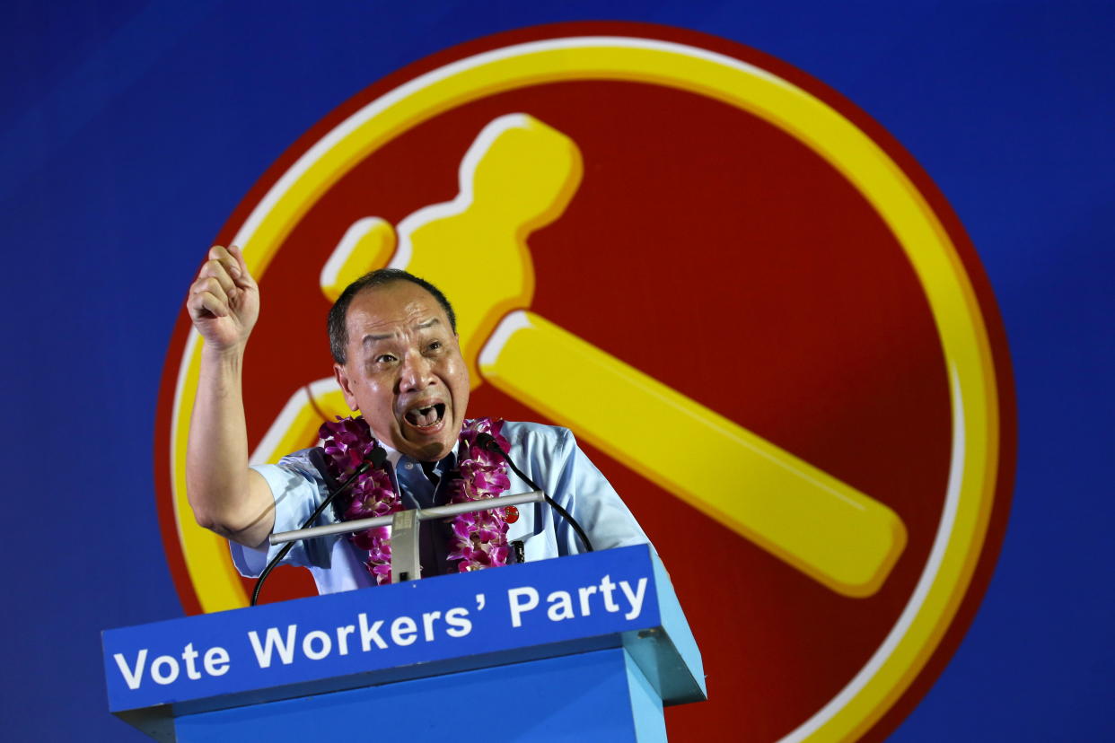 Opposition Workers' Party Secretary General Low Thia Khiang speaks during an election campaign rally in Singapore September 2, 2015. Singaporeans will go to the polls on September 11. REUTERS/Edgar Su 