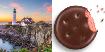 <p>With its sunny cliffs and bright lighthouses, Maine opts for an equally-cheery <a href="https://www.littlebrowniebakers.com/cookies-info/raspberry-rally/" rel="nofollow noopener" target="_blank" data-ylk="slk:Raspberry Rally;elm:context_link;itc:0;sec:content-canvas" class="link ">Raspberry Rally</a>.</p>