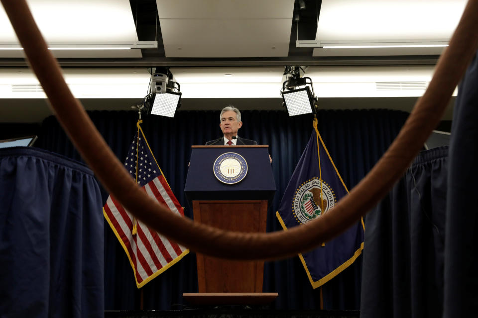 Federal Reserve Board Chairman Jerome Powell speaks during his news conference after a Federal Open Market Committee meeting in Washington, U.S. (REUTERS/Yuri Gripas)
