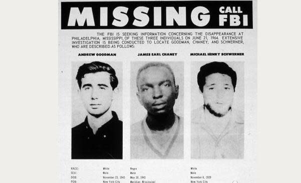 The 1964 FBI reward poster for three missing civil rights workers, Andrew Goodman, James Chaney and Michael Schwerner. Chaney, a Meridian native, posthumously received a Presidential Medal of Freedom.
