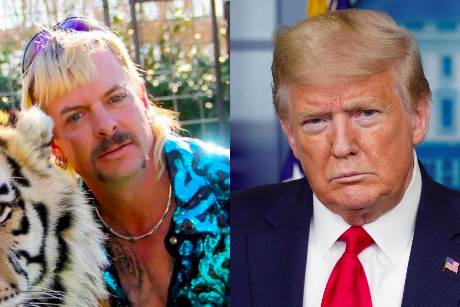 Donald Trump, right, has vowed to 'take a look' at the convictions of 'Tiger King' Joe Exotic, left