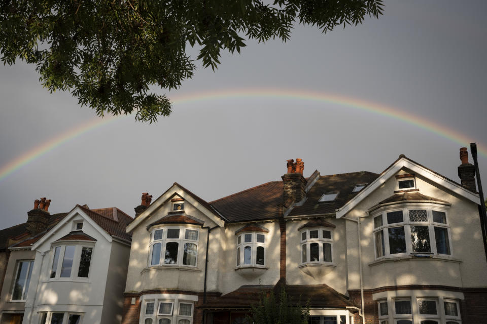 mortgage A rainbow arcs over suburban residential properties in south London, on 26th August 2023, in London, England. (Photo by Richard Baker / In Pictures via Getty Images)