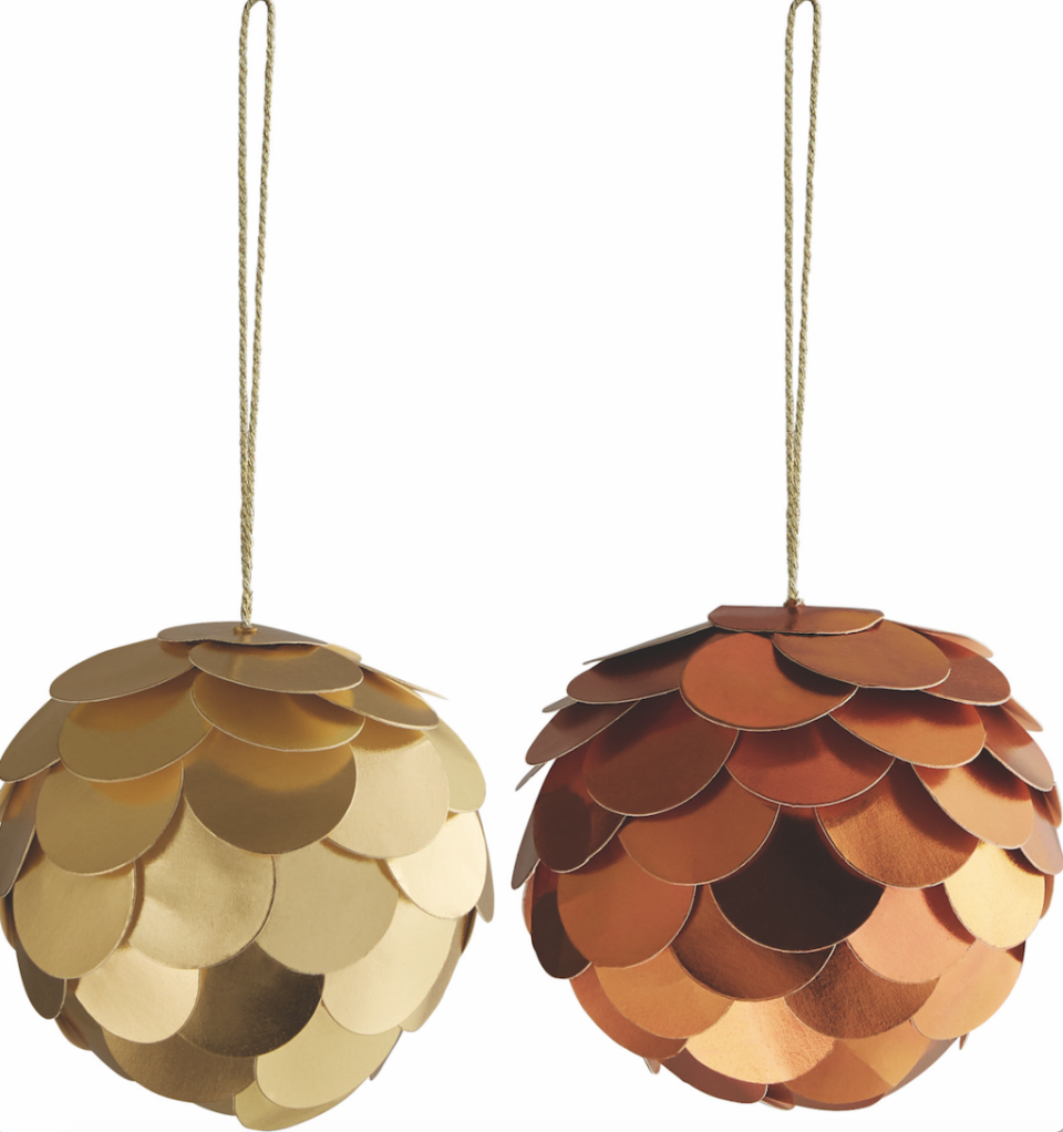 <p><strong><strong>BUY NOW:</strong> <a rel="nofollow noopener" href="http://www.habitat.co.uk/chancery-set-of-2-metallic-paper-sequin-baubles-7cm-150527" target="_blank" data-ylk="slk:Chancery Metallic Paper Sequin Baubles, set of two £8, Habitat;elm:context_link;itc:0;sec:content-canvas" class="link ">Chancery Metallic Paper Sequin Baubles, set of two £8, Habitat</a></strong></p>