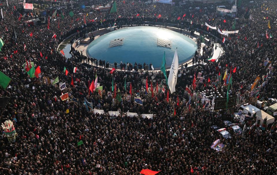 TEHRAN, IRAN - JANUARY 06: Thousands of people attend the funeral ceremony of Qasem Soleimani, commander of Iranian Revolutionary Guards' Quds Forces, who was killed in a U.S. drone airstrike in Iraq, in Tehran, Iran on January 06, 2019. (Photo by Fatemeh Bahrami/Anadolu Agency via Getty Images)