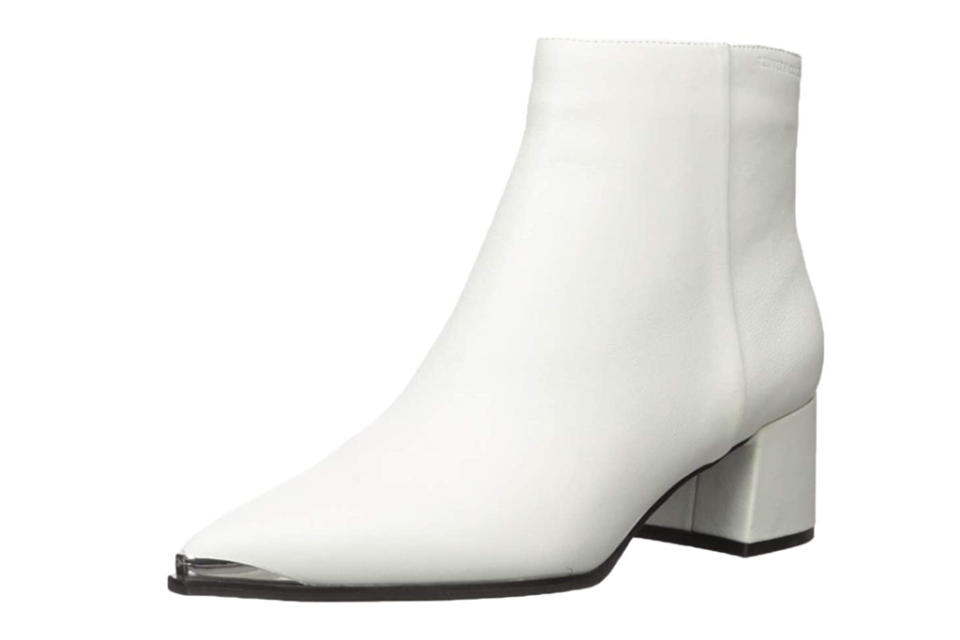 white, booties, pointed toe, heels, kenneth cole