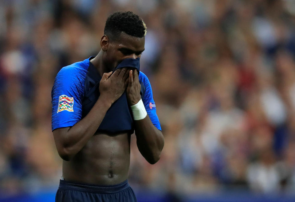 Soccer Football – UEFA Nations League – League A – Group 1 – France v Germany – Stade de France, Paris, France – October 16, 2018 France’s Paul Pogba reacts REUTERS/Gonzalo Fuentes