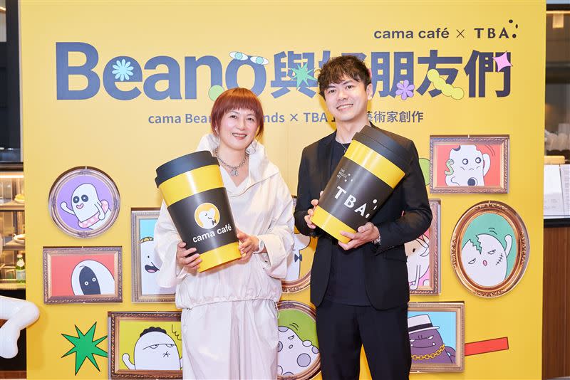 cama café與全球藝術品買賣平台TBA大玩創意，展現藝術與生活結合的無限可能！（左至右為cama café總經理許建珠、TBA共同創辦人Max）（圖／品牌業者提供）