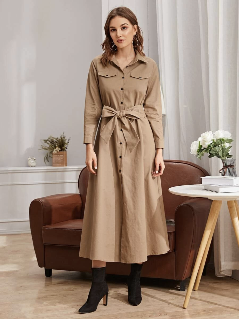 Shein Button Front Belted Shirt Dress (Credit: Shein)