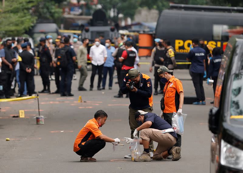 Aftermath of a blast at a district police station in Bandung