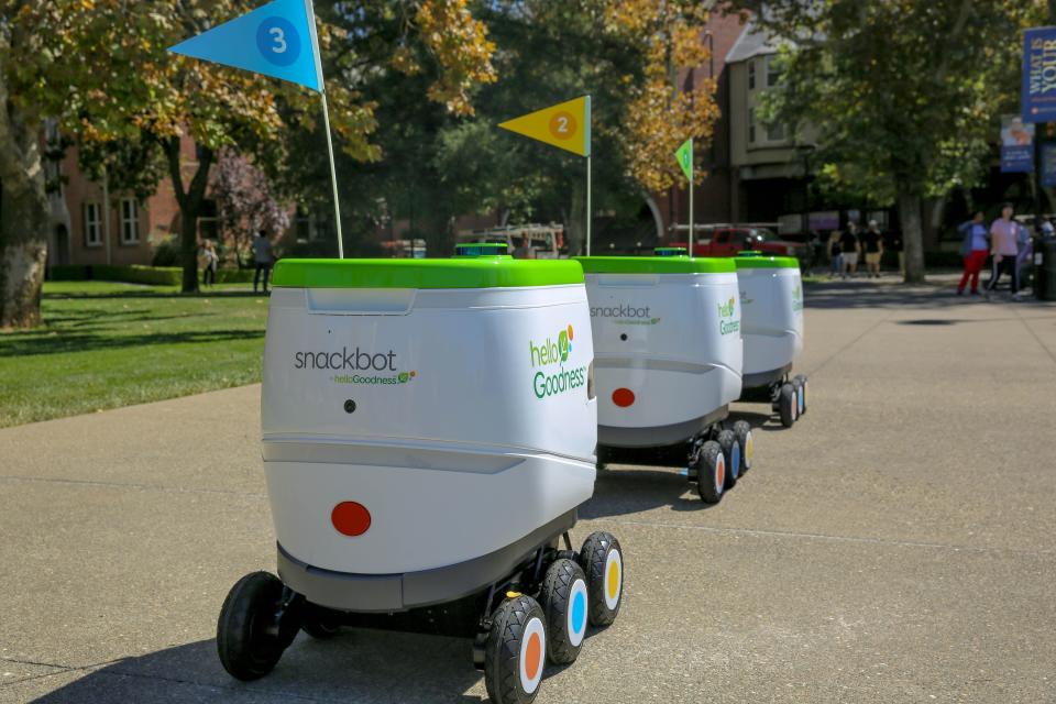 The snackbot is an outdoor, self-driving robot.