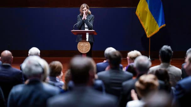 PHOTO: Ukrainian First Lady Olena Zelenska gives an address to members of the United States Congress at the U.S. Capitol in Washington, D.C., July 20, 2022. (Jabin Botsford/Pool via AFP/Getty Images)