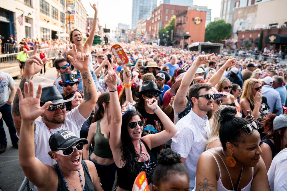 Fans cheer as Priscilla Block performs during the Let Freedom Sing! Music City July 4th event in Nashville on July 4, 2021.