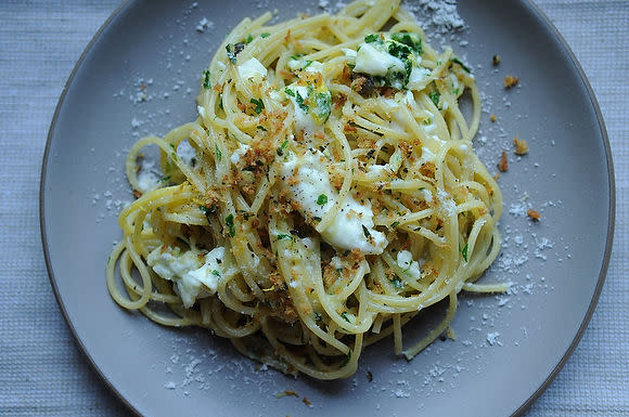 Rhonda's Spaghetti with Fried Eggs and Pangritata