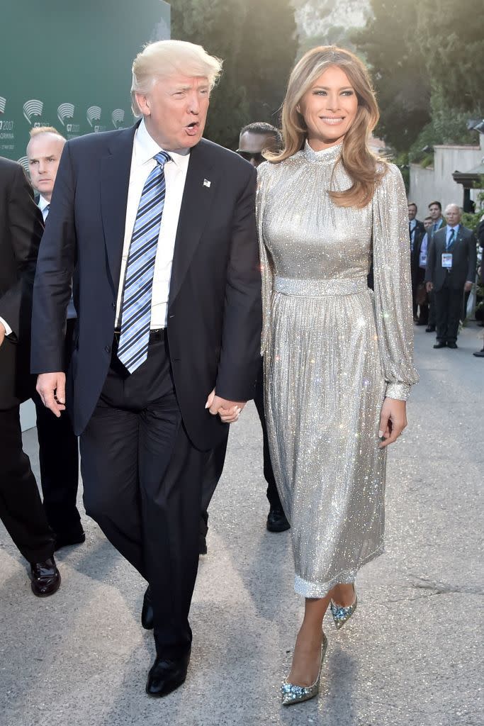 <p>The First Lady wore Dolce and Gabbana during her visit to the Ancient Greek Theatre in Taormina during President Trump's first overseas trip.</p>