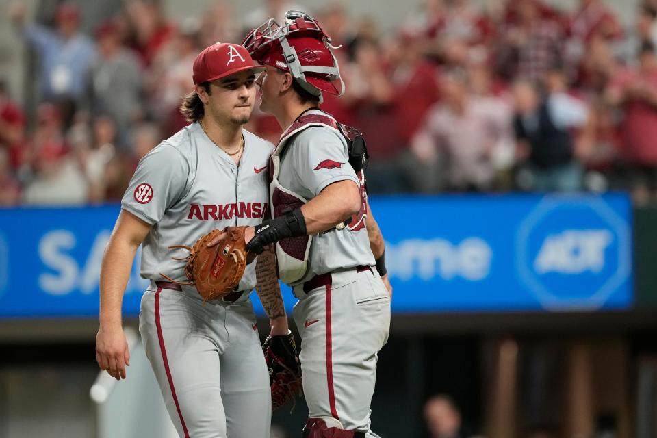 Feb 24, 2024; Arlington, TX, USA; Oklahoma plays Arkansas during the Kubota College Baseball Series - Weekend 2 at Globe Life Field. Mandatory Credit: Jim Cowsert-USA TODAY Sports