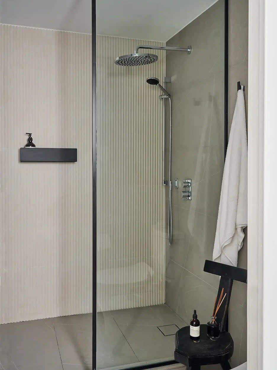 black framed shower panel