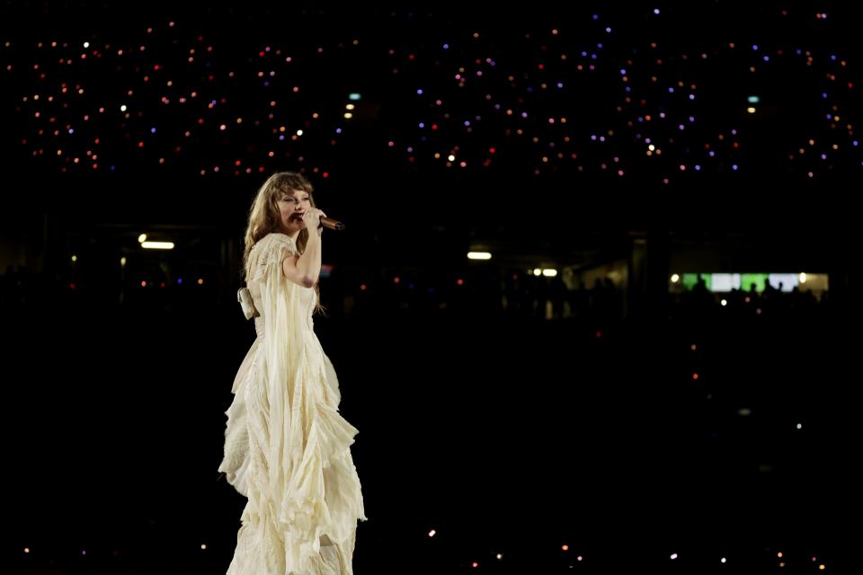 Taylor Swift performs during "Taylor Swift | The Eras Tour" at the National Stadium on March 02, 2024 in Singapore.