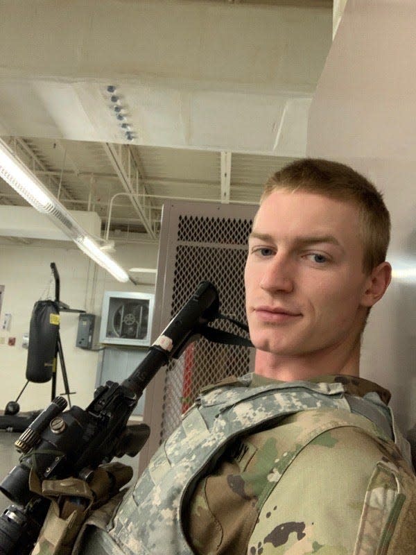 Pvt. 2nd CLass Caleb "Smitty" Smither is seen during his short time in the Army, before he injured his head in January 2020.