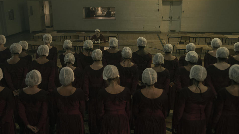 A gathering of handmaids in the Season 2 premiere. (Photo: George Kraychyk/Hulu)