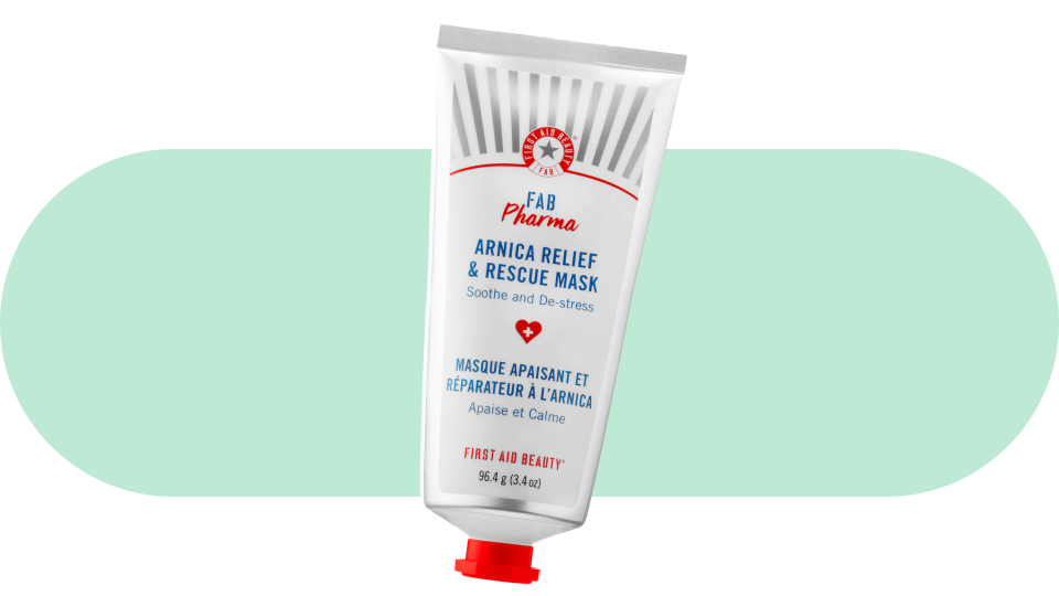 Placate aggravated skin with the First Aid Beauty Fab Pharma Arnica Relief and Rescue Mask.