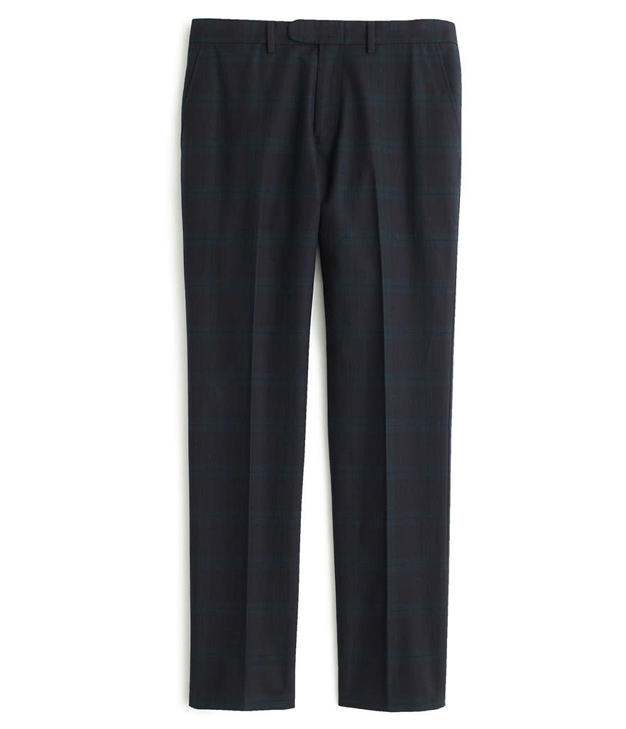 <p>J. Crew Bowery Slim Pants in Tonal Black Watch Cotton, $88,<a href="https://www.jcrew.com/mens_category/PantFitGuide/Dress/BowerySlim/PRDOVR~57712/57712.jsp" rel="nofollow noopener" target="_blank" data-ylk="slk:jcrew.com;elm:context_link;itc:0;sec:content-canvas" class="link "> jcrew.com</a><br></p>