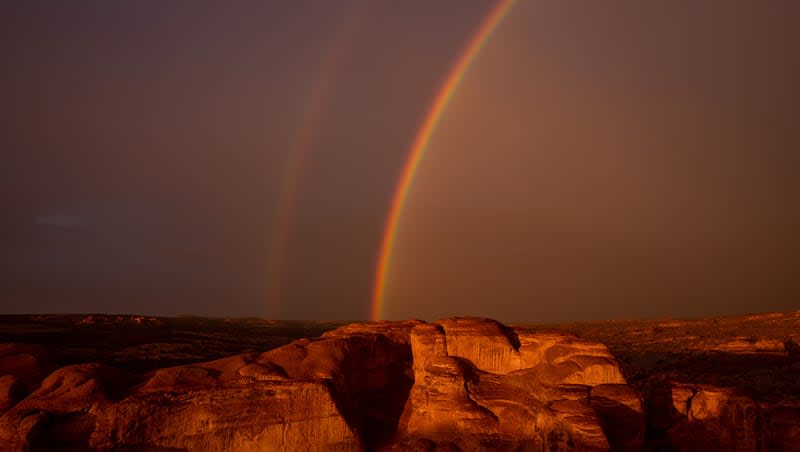 A double rainbow is pictured in the sky at Arches National Park near Moab on Saturday, Sept. 18, 2021. World explorer Lee Abbamonte recently ranked his favorite states, and Utah made the top five.