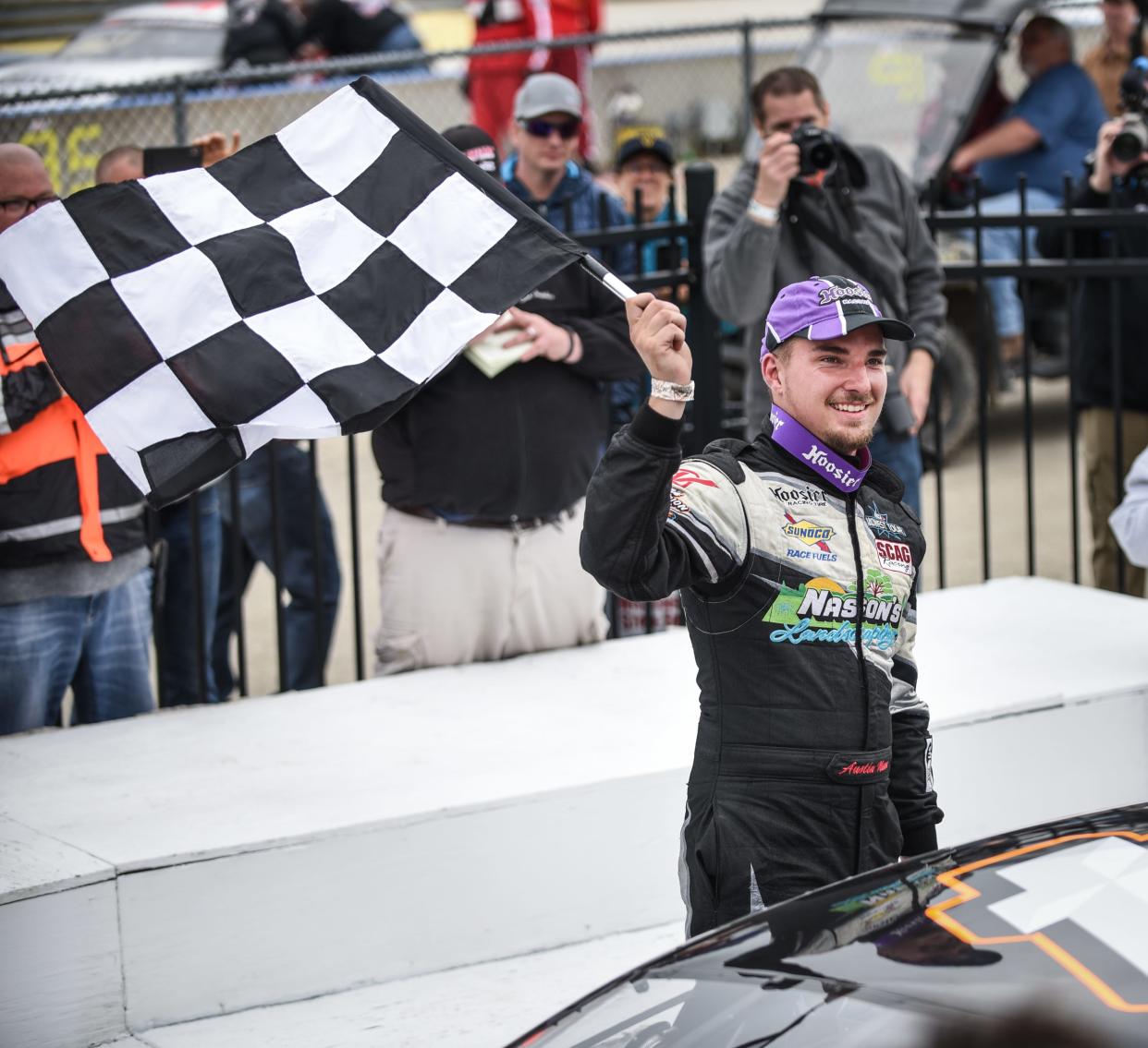 Austin Nason celebrates after winning the 2019 ARCA Midwest Tour Father's Day 100 at the Milwaukee Mile. Nason should be among the drivers to watch in this year's race.