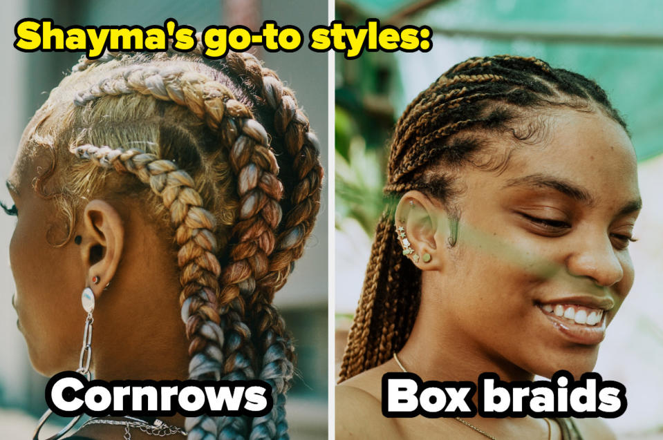 a black woman with cornrows, a black woman with box braids
