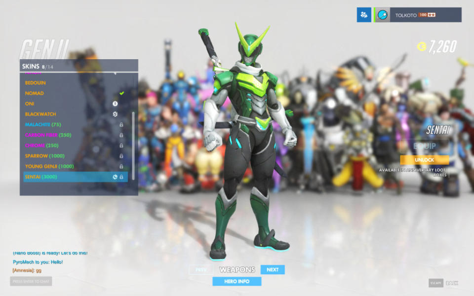 Genji's anniversary skin in Overwatch