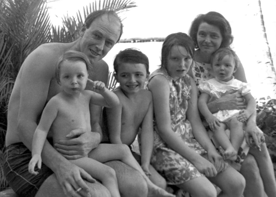 Actress Patricia Neal and her husband author Roald Dahl pose with their children at the hotel in Ocho Rios, Jamaica, where they are vacationing on January 12, 1967. The children are from left; Ophelia, Theo, Tessa and Lucy. (AP Photo)