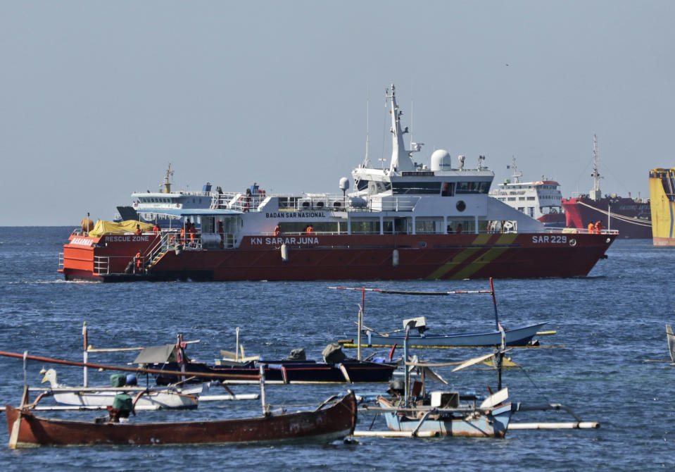 Image: A National Search and Rescue Agency rescue ship sails to join the search for submarine KRI Nanggala that went missing while participating in a training exercise on Wednesday, off Banyuwangi, East Java, Indonesia (AP)