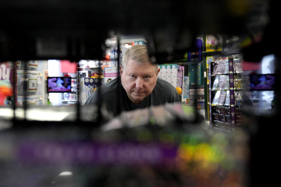Richard Derr, owner of a Learning Express store, poses for a photo in Lake Zurich, Ill., Tuesday, Sept. 26, 2023. While still in its early phase, a growing number of toy marketers are embracing MESH — or mental, emotional and social health — as a designation for toys that teach kids skills like how to adjust to new challenges, resolve conflict, advocate for themselves, or solve problems. Derr said that he trained his workers on helping parents this past spring to pick the right toys. (AP Photo/Nam Y. Huh)