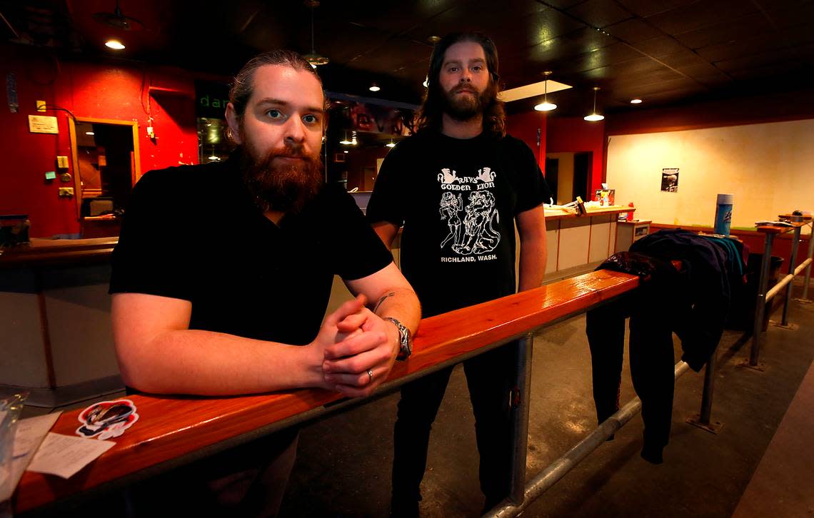 Talon Yager, left and Andrew McVay have bought Ray’s Golden Lion in Richland, a place they grew up at listening to music. They are working to resurrect the bar and bring the music scene back to Tri-Cities.