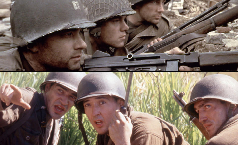 <a href="http://movies.yahoo.com/movie/saving-private-ryan/" data-ylk="slk:"Saving Private Ryan";elm:context_link;itc:0" class="link ">"Saving Private Ryan"</a> (July 24, 1998)<br><br><b>Synopsis:</b> James Ryan, who has parachuted into France during the Allied invasion of Europe, has just lost three brothers in combat. Government policy dictates that he should return home lest his family be deprived of all its male offspring. A team of soldiers, led by Captain John Miller and fresh from the beaches of Normandy, is assembled to find and save Private Ryan.<br><b>Score on Rotten Tomatoes:</b> 93%<br><b>U.S. box office:</b> $216m<br><br><a href="http://movies.yahoo.com/movie/the-thin-red-line-1998/" data-ylk="slk:"The Thin Red Line";elm:context_link;itc:0" class="link ">"The Thin Red Line"</a> (December 25, 1998) <br><br><b>Synopsis:</b> A World War II tale which focuses on a squad of American troops battling against the Japanese during the hellish battle of Guadalcanal Island. Witt has gone AWOL and considers the contrast between the peace of the islanders and the chaos brought by war. Meanwhile, the troops are led by two men: Tall, who is eager for the danger of battle, and Staros, who is more concerned with protecting his men.<br><b>Score on Rotten Tomatoes:</b> 78%<br><b>U.S. box office:</b> $36m
