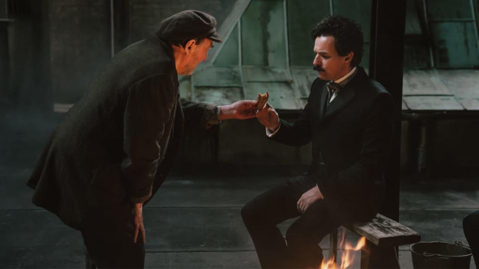 A photo including Dermot Crowley as Abram and Ewan McGregor as Count Rostov in the series A Gentleman in Moscow on Paramount+ 