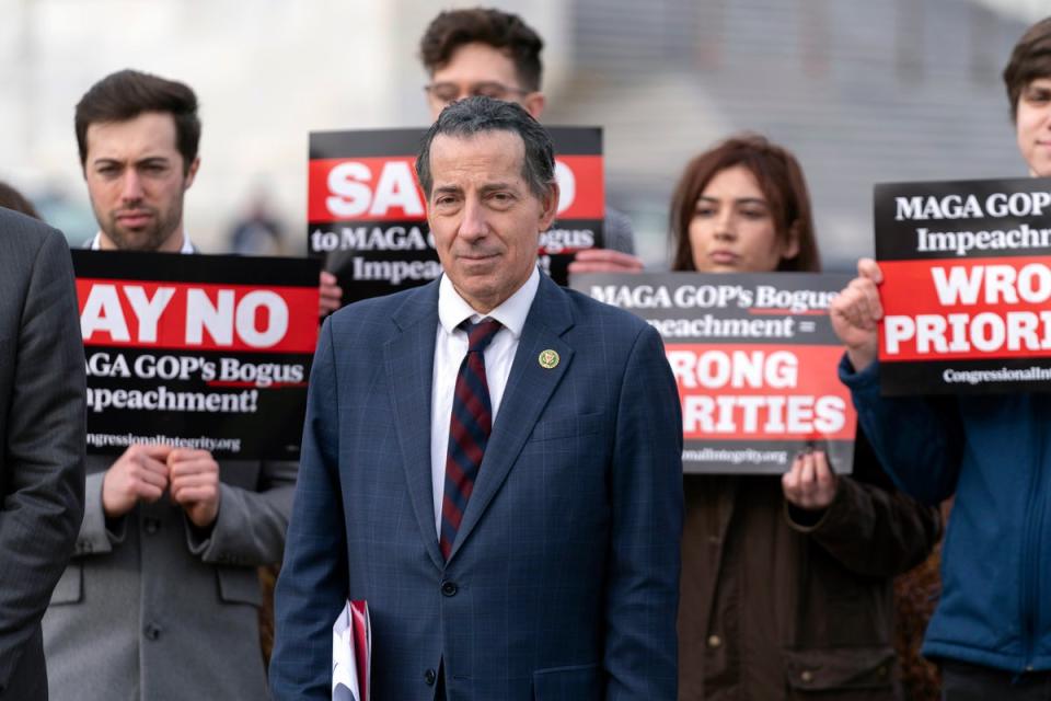 Jamie Raskin at a news conference on the Republicans’ impeachment inquiry into President Joe Biden (AP)